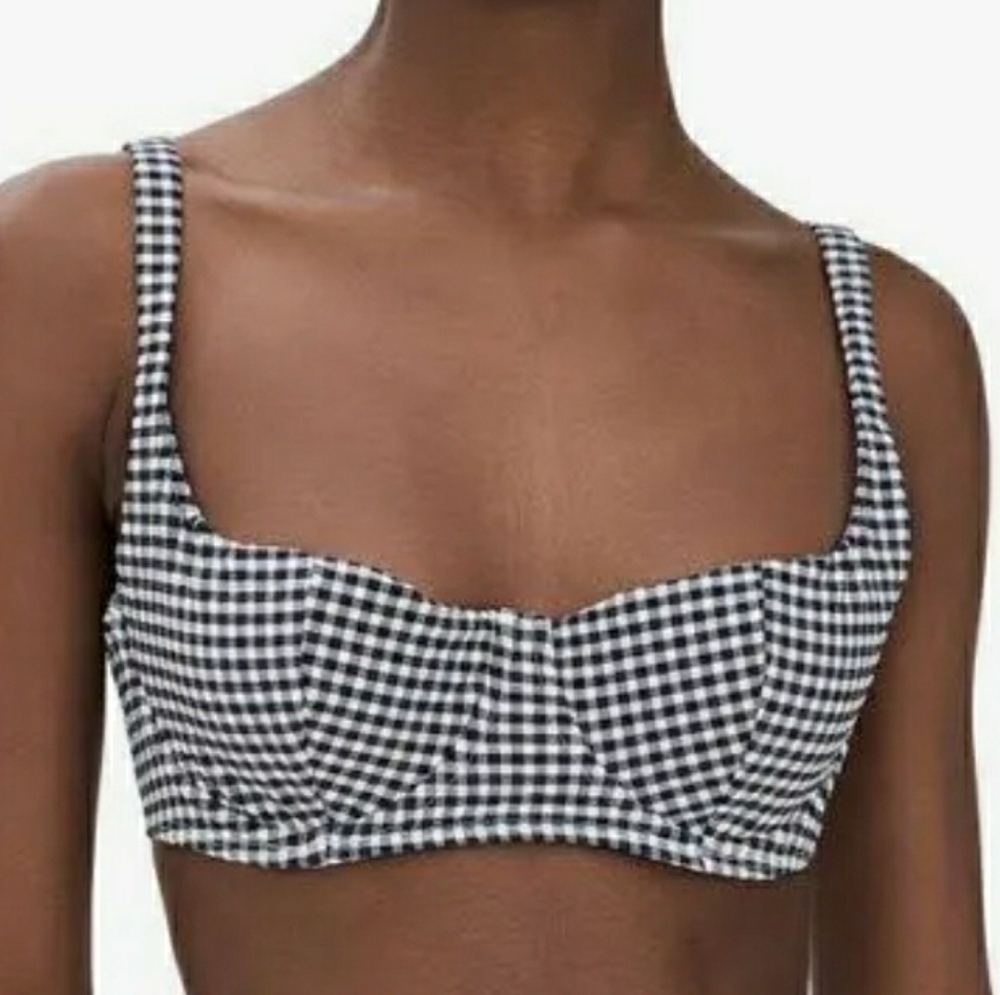 Good American Black and White Gingham Bikini Top 2x/3x NWT